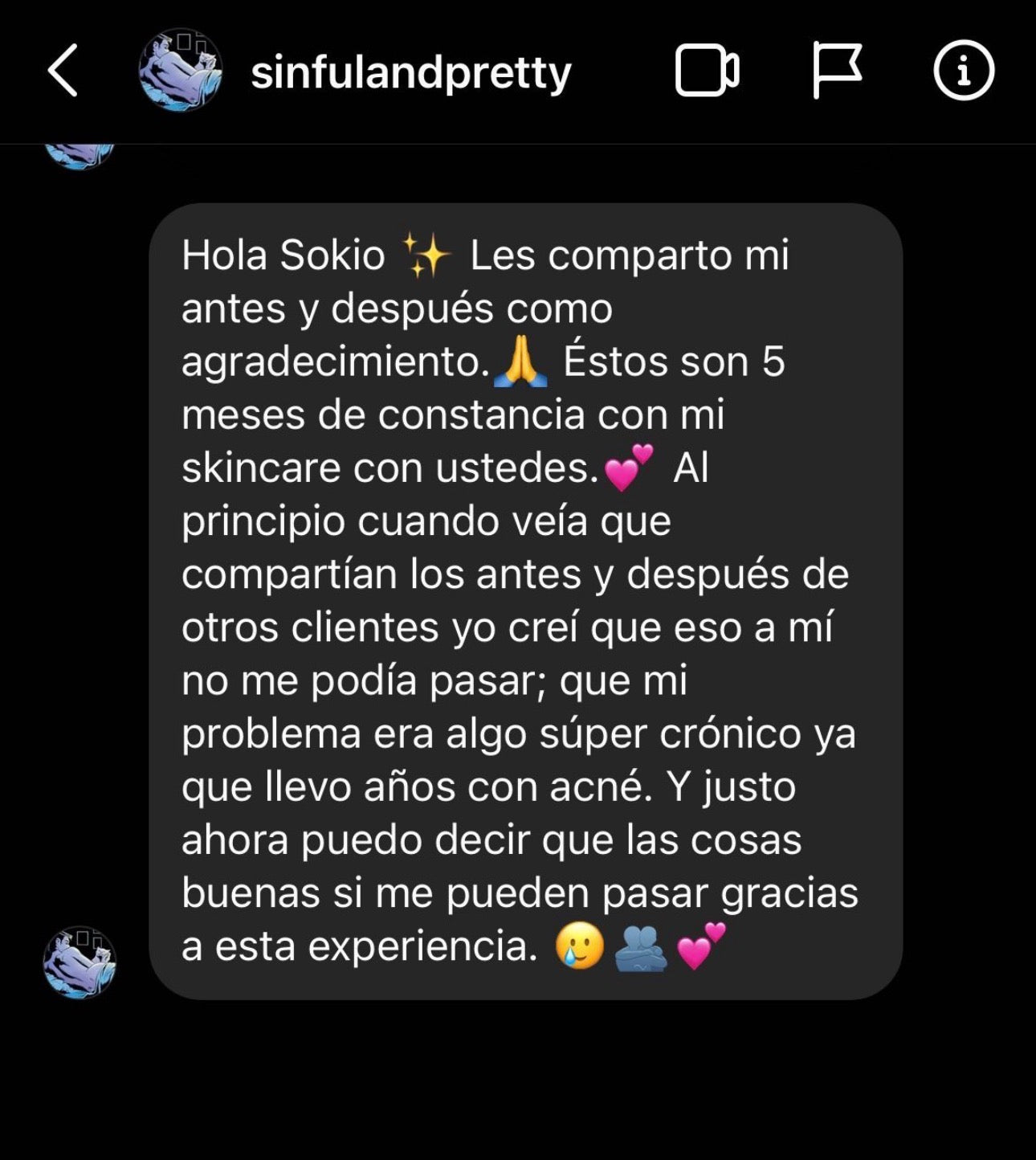 Testimonio de cinco meses de constancia de una cliente Sokio
